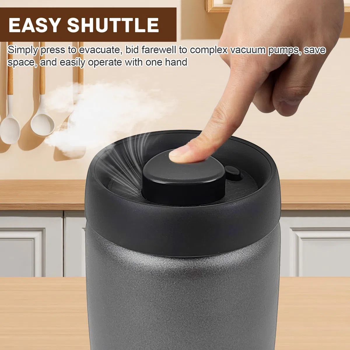 Bote para Café, Tarro de 1.2L Hermético de Acero Inoxidable con tapa de vacío, Vacío con un solo botón para conservar la frescura, para Almacenar Granos de Café, Té, Nueces, Cacao, etc