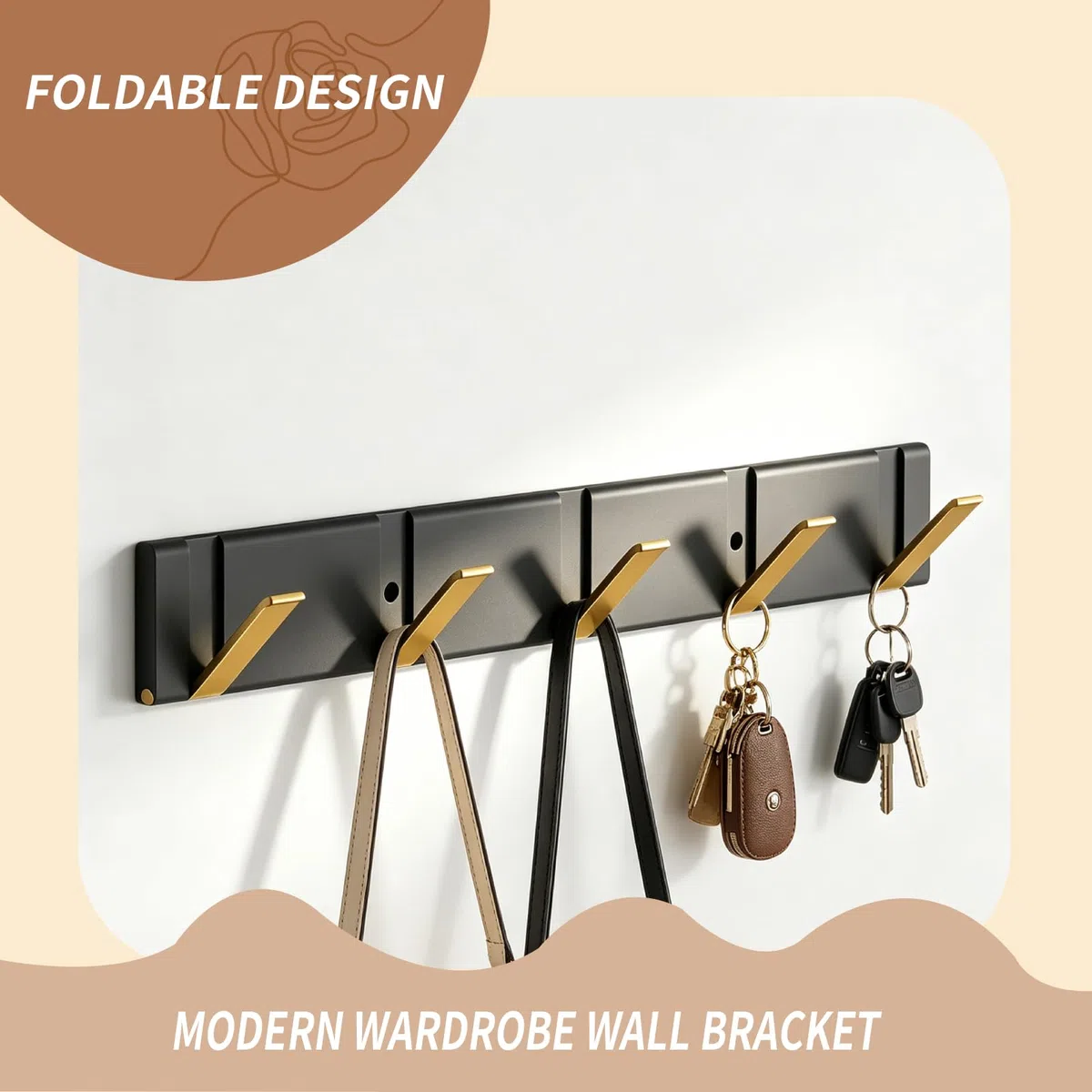 HERCHR Perchero Flotante Montado En La Pared con Tapa, Perchero Flotante De Pared Moderno, Perchero Plegable Montado En La Pared, Perchero Flotante De Pared De Aluminio Espacial(Black 5hooks 1)
