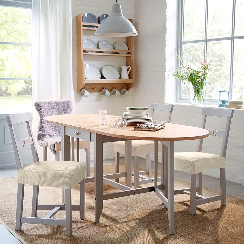 Funda de Silla de 6 Piezas Funda de Comedor para un Ajuste Universal – Cubierta de Elastano Fundas de Silla extraíble Muy fácil de Limpiar y Duradero-B (Paquete de 6, Crema Blanca)-B