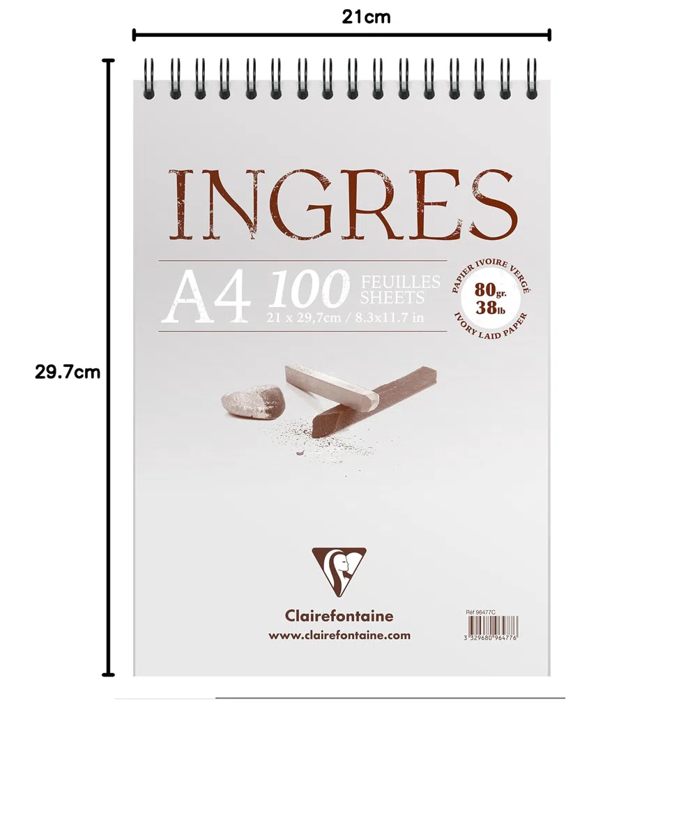 Clairefontaine 96477C Ingres Pastel Espiral Bloc - 100 Hojas Ingres Laid Ivory Paper - A4 21 x 29,7 cm 80g - Ideal para dibujar a lápiz, tiza roja o carboncillo