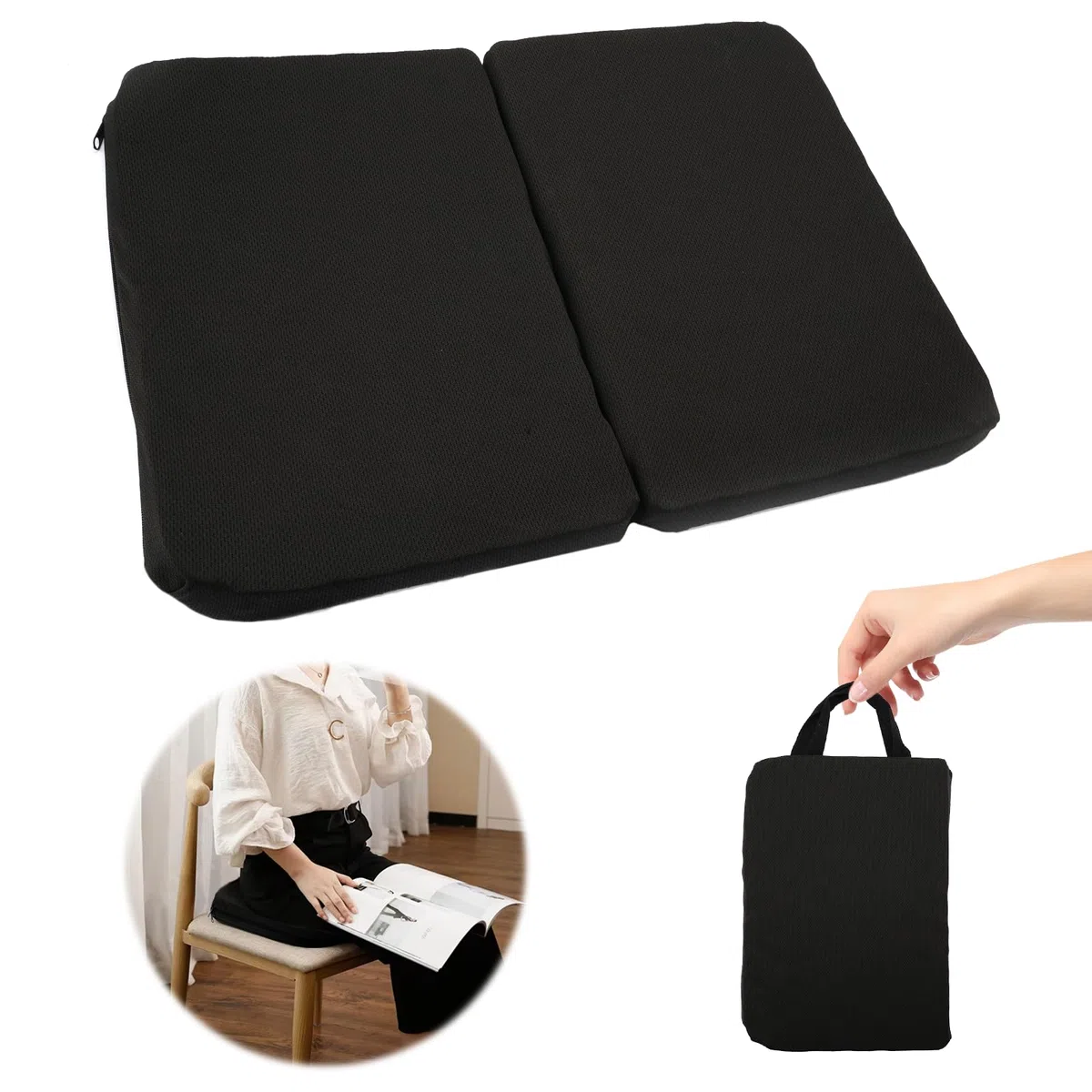 Cojín de Gel para Asiento,Cojín de Gel en Forma de Panal Transpirable,Cojines para Sillas con Funda Antideslizante,Cojín Antiescaras Plegable,Cojin Silla Ortopedico para Oficina, Rueda, Coche (Negro)