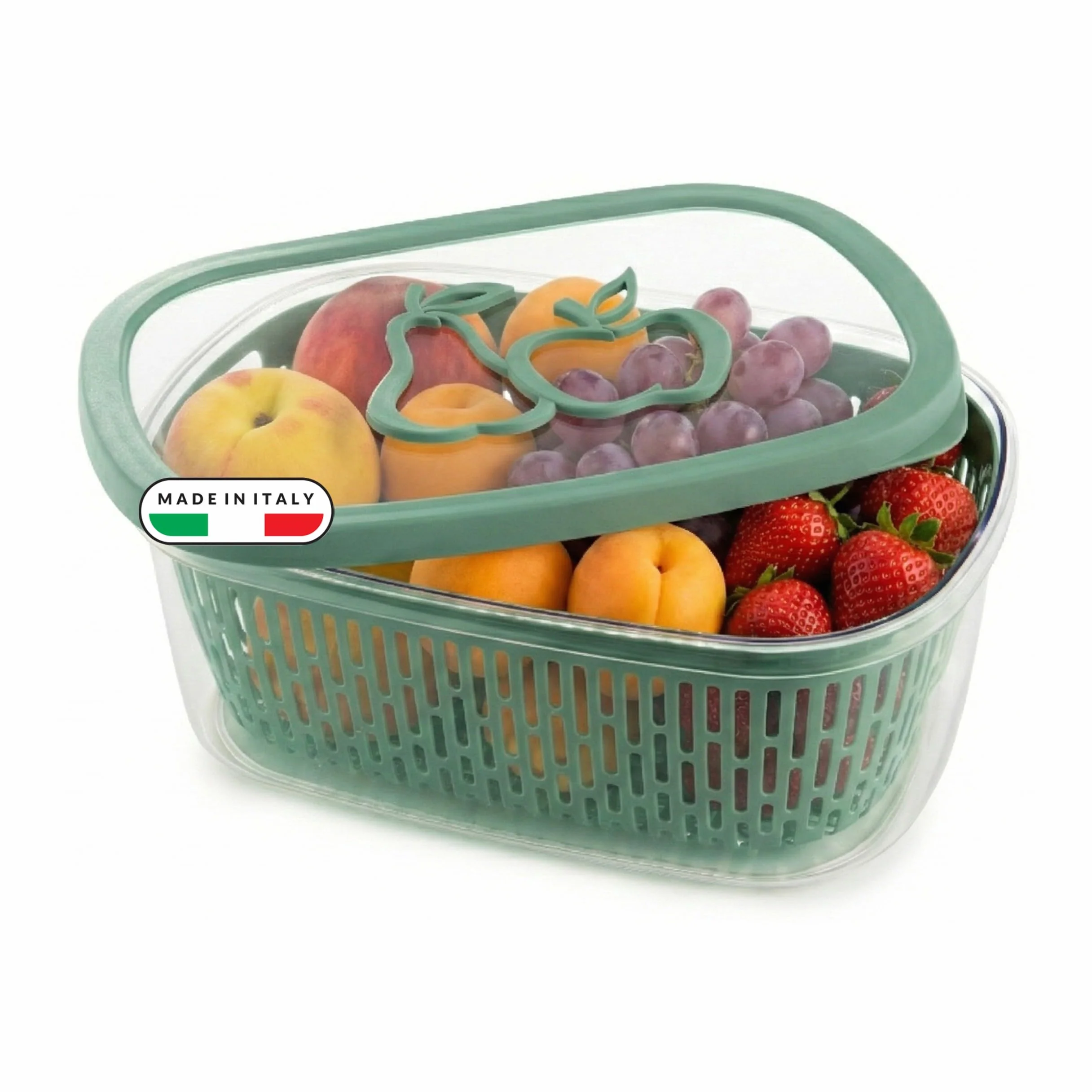 Snips Aroma Keeper 4 L, Contenedor para Alimentos con Cesta Extraíble, Tapa Salvafrescura, para Fruta y Verdura, Apto para Congelador y Lavavajillas, Verde, Made in Italy