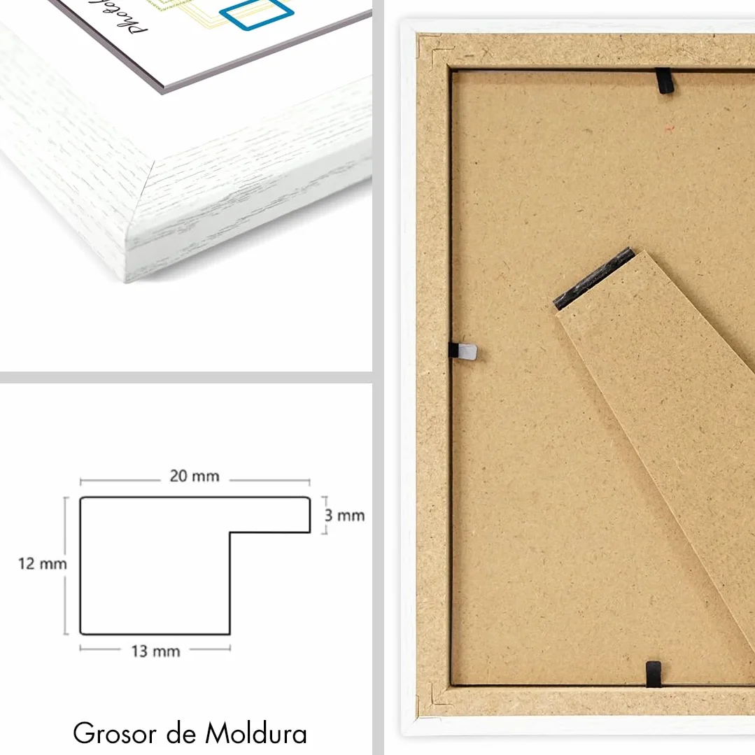CHELY INTERMARKET, Marco de fotos de madera MOD-254 (Pack 4 unds), hecho madera sólida, grosor de molduras de 2 cm. (Blanco, 15x20 cm)