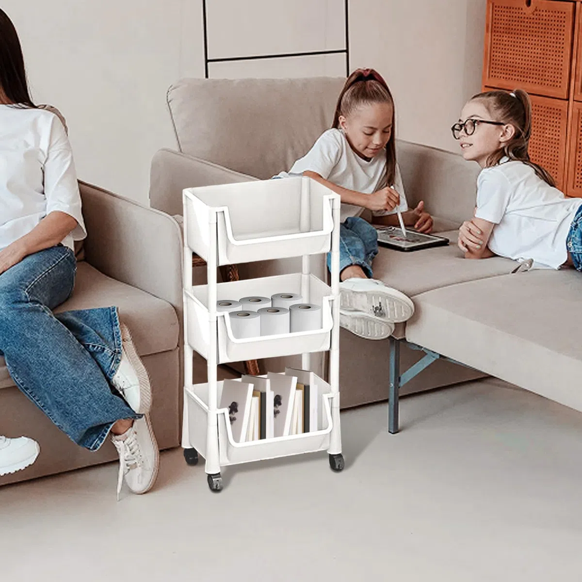 Genérico Carrito Almacenamiento - Carro Almacenaje Rodante Multiusos con Ruedas - Estantería Móvil para La Escuela, Estudio, Sala De Estar, Dormitorio