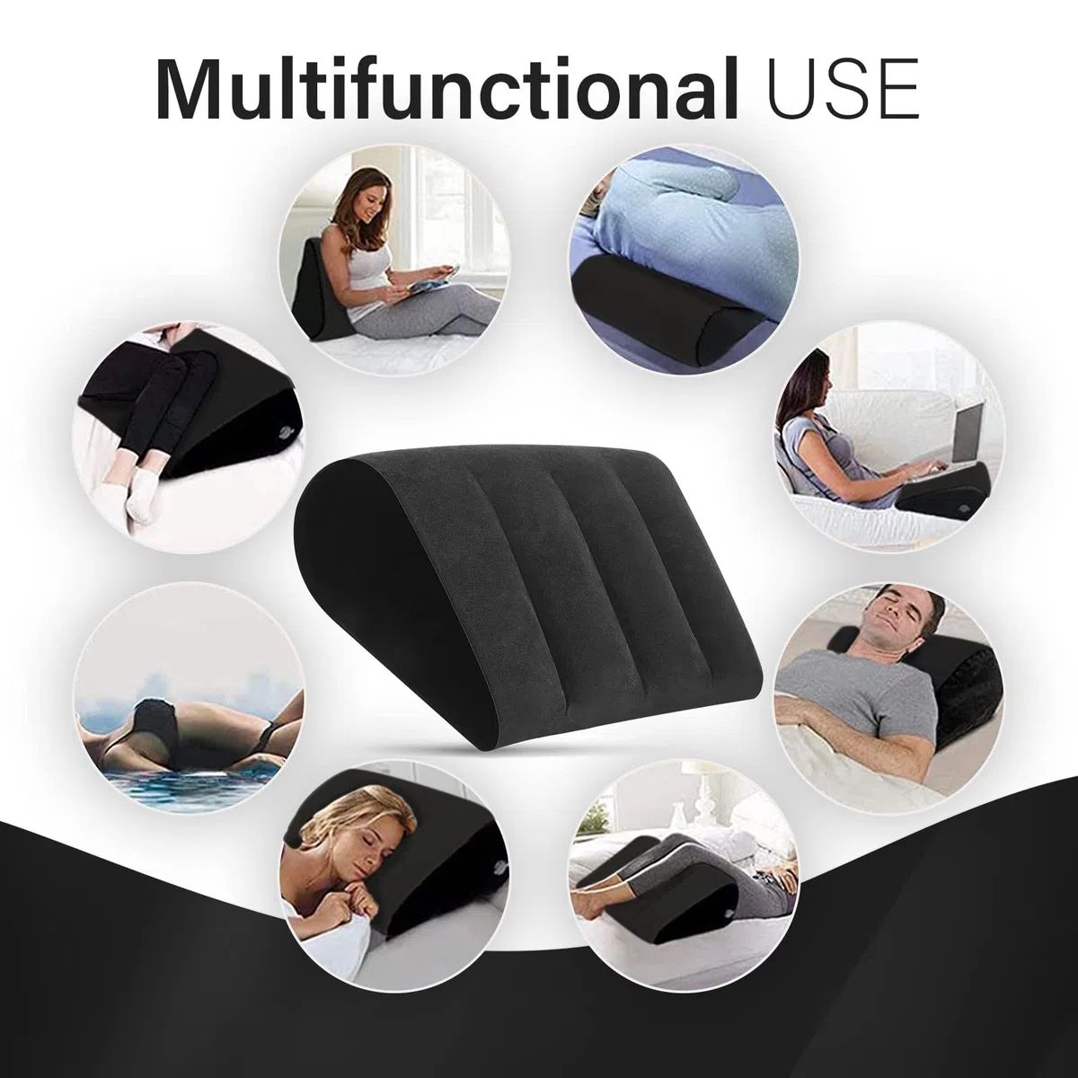 Almohada Inflable Minimalista, Negro, Almohada Auxiliar para la Postura de Yoga, Reduce la presión de la Cintura y la Espalda, Almohada de cuña