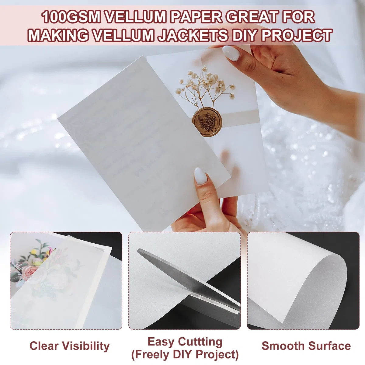 PATIKIL 60 Hojas De Papel Vitela 8.5x11 Pulgadas Papel Translúcido Imprimible 100GSM De Colores Para Invitaciones Impresión Laser InkJet Fabricación De Tarjetas Calco Beige Dorado/Blanco