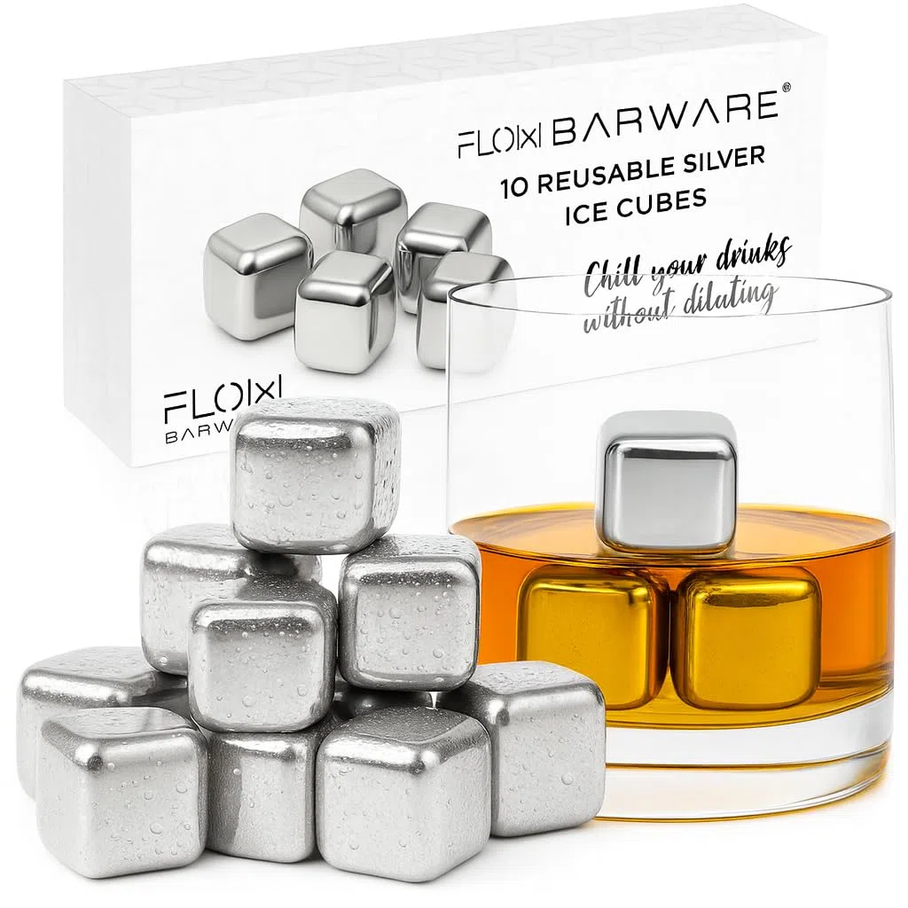 10 piedras de whisky de acero inoxidable para enfriar cubitos de hielo, cubitos de hielo de metal reutilizables para bebidas
