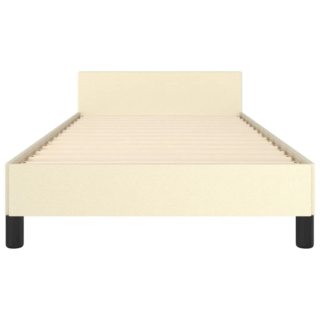 Estructura de cama con cabecero de 90 x 190 cm, de piel sintética, altura ajustable y estable, con láminas de madera contrachapada, para un sueño reparador, color crema