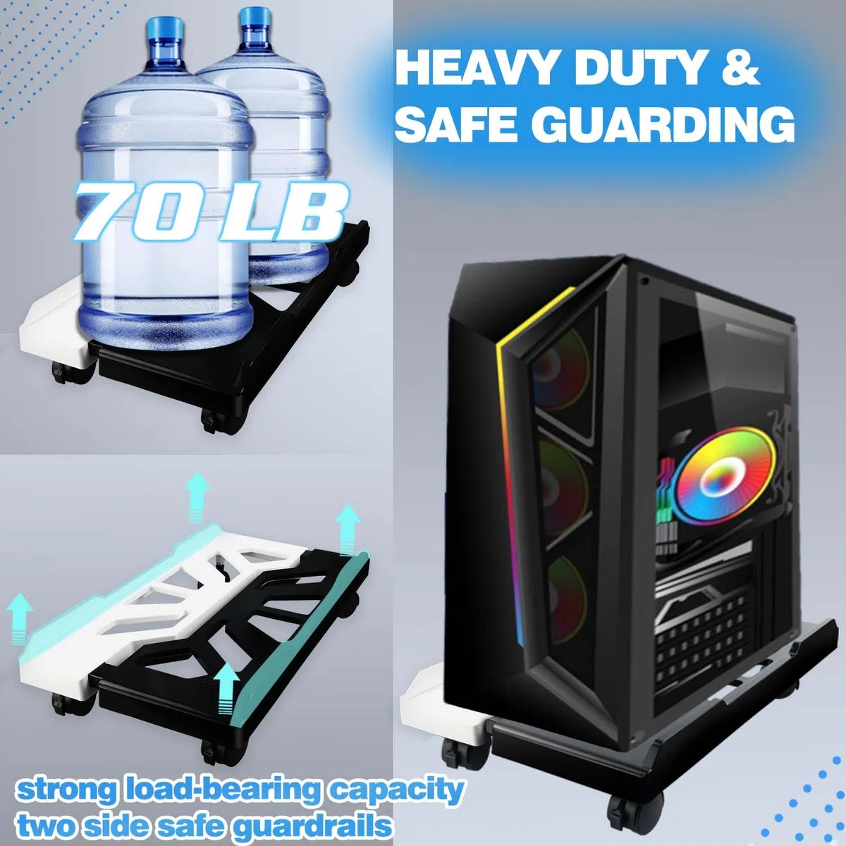 Soporte para PC, soporte torre PC, base con ruedas, soporte móvil universal ajustable para CPU con 4 ruedas, soporte PC bajo mesa, carrito de CPU debajo del escritorio para jugadores(BW)