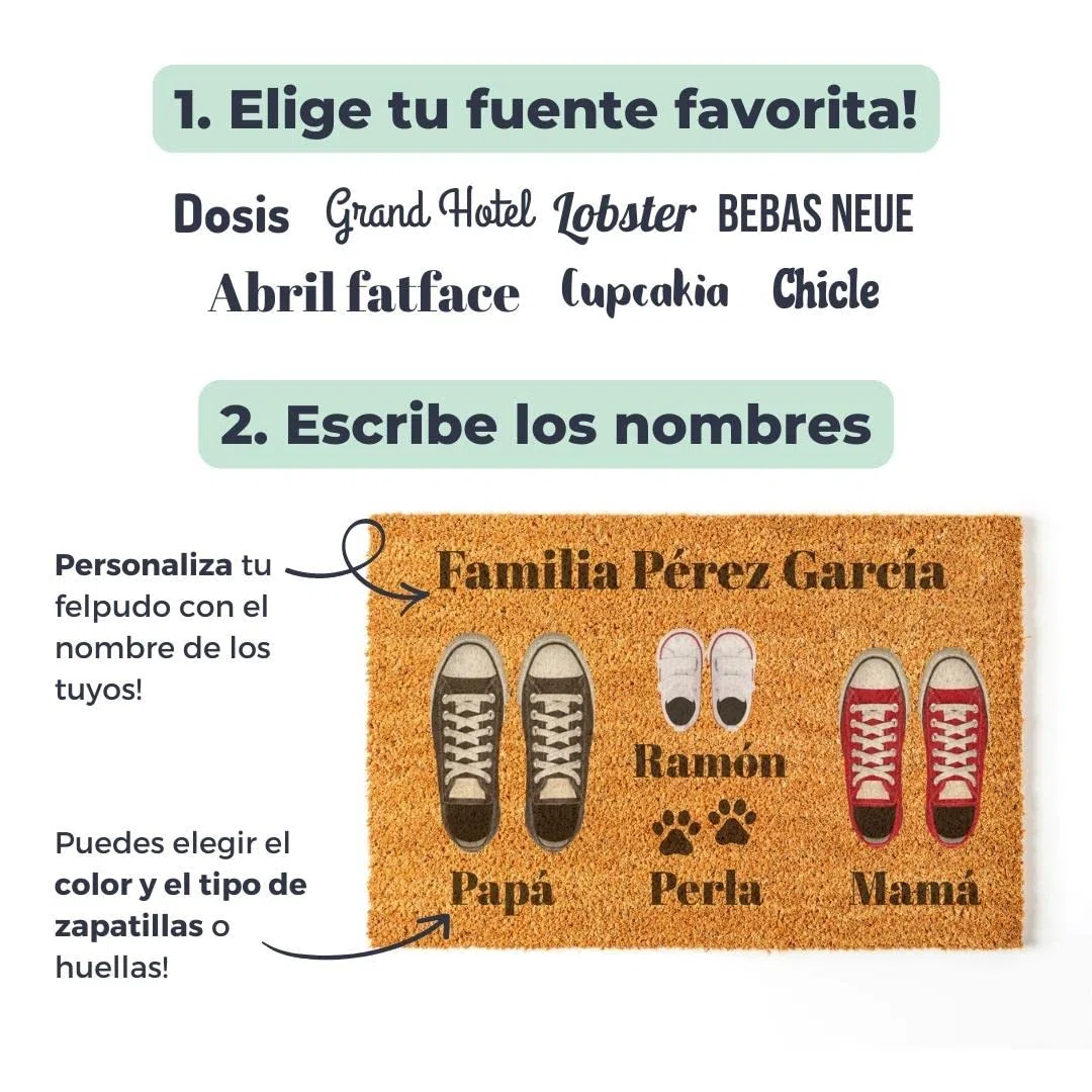 Felpudo Personalizado para la Entrada a Casa | Personaliza tu Felpudo con tu Familia y Mascotas | 70 x 40 cm | Felpudos Originales y Divertidos en 100% Fibra de Coco | Pareja + Perro