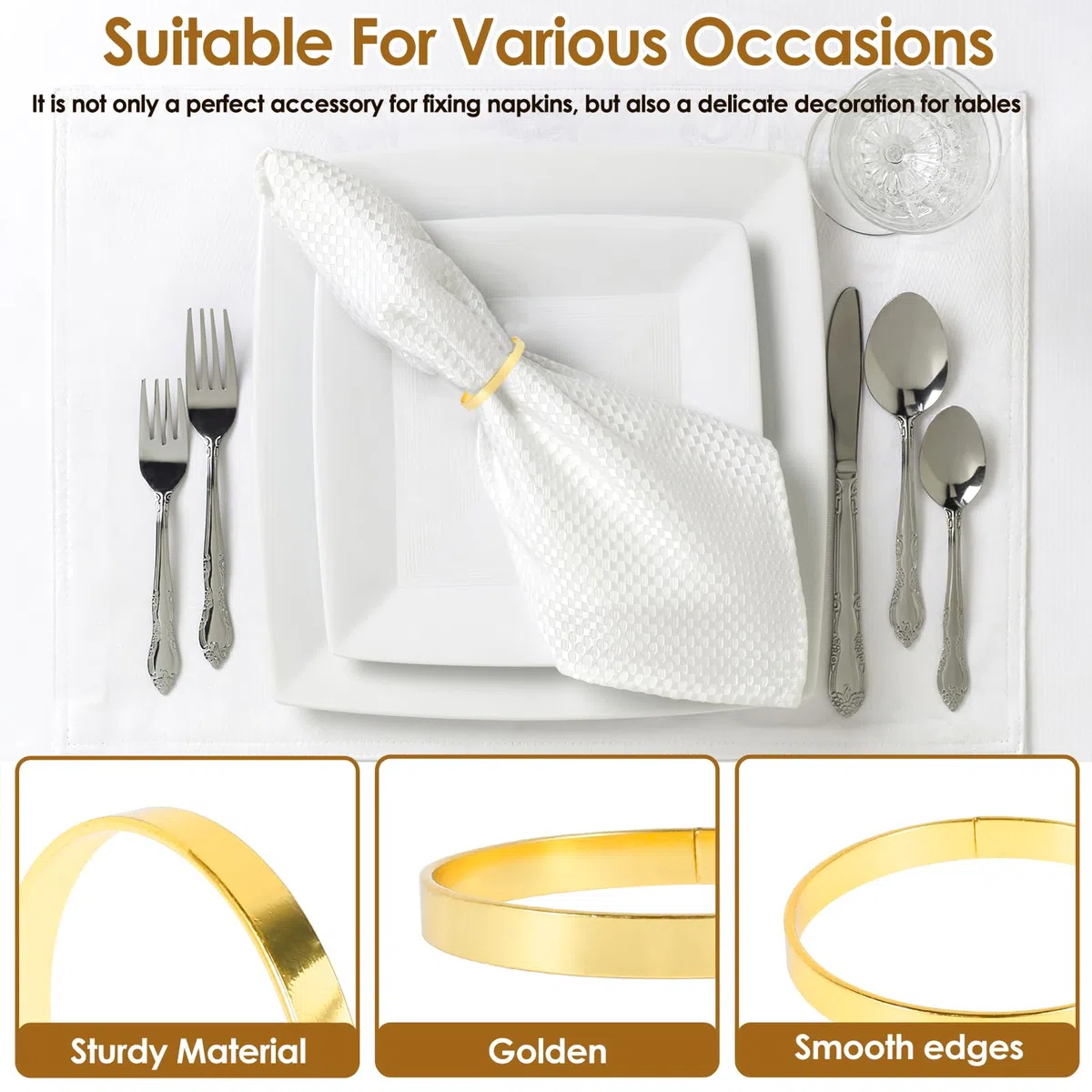 100 servilleteros dorados elegantes de metal para servilleteros, servilleteros de metal, para bodas, Navidad, coleccionar en familia, decoración de mesa de comedor