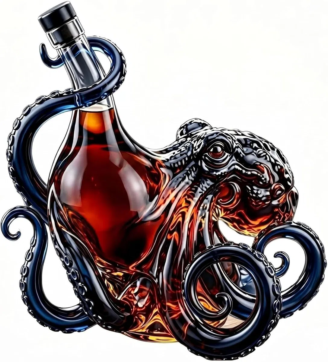 Edición Rum Vaso de Cristal 3D Pulpo Botella | 350ml Botella Coleccionista Rum Edition Glass 3D Octopus Bottle | Ancestral Arte Náutico en Cristal para Decantador de Mar Profundo Decoración Estética