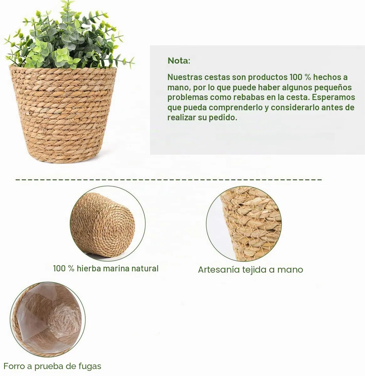 7Wunderbar Seagrass Basket, Plant Baskets, Flower Basket, Plant Basket, Plant Pots, Planters, Storage Basket, 18 cm