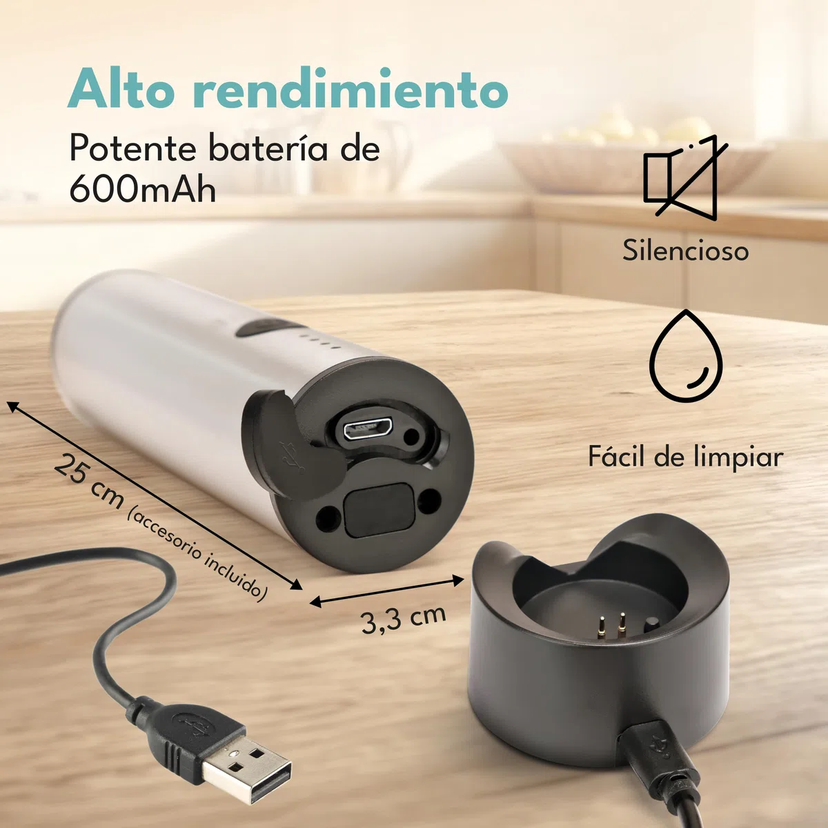 LEBENLANG Espumador de leche electrico recargable - Conexión USB & batidor extra I Milk frother Mini batidora te matcha Barillas batir electrica Agitador de cafe eléctrico Batedor de leite elétrico