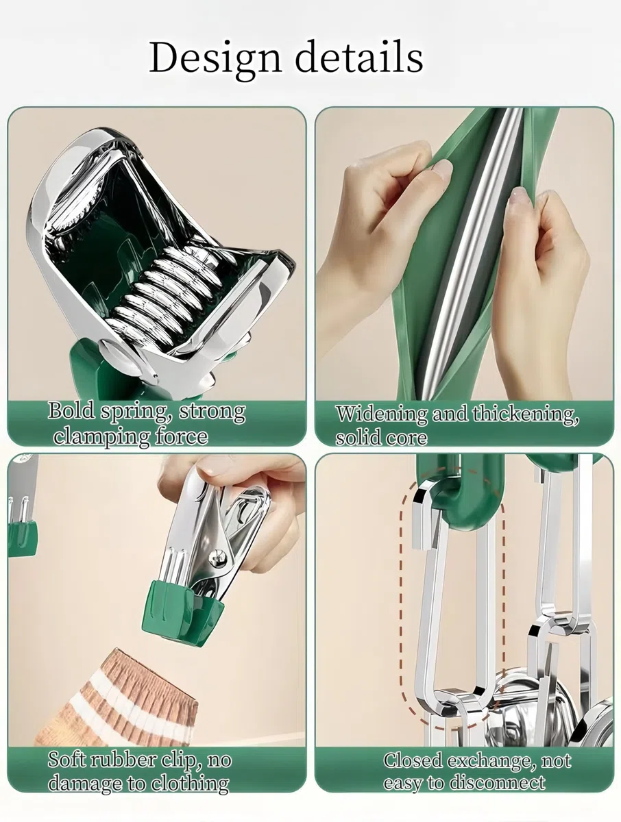 Tendedero de acero inoxidable verde para ropa y calcetines con 20 pinzas para secar ropa y ropa interior infantil