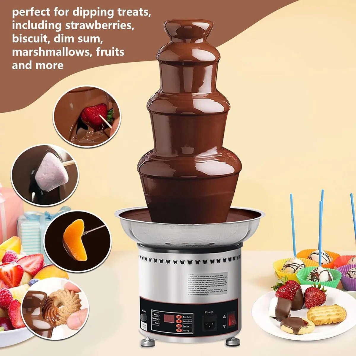 Máquina de fuente de chocolate, fuente de fondue comercial de acero inoxidable para derretir queso y chocolate, 4 capas, perfecta para fiestas y reuniones