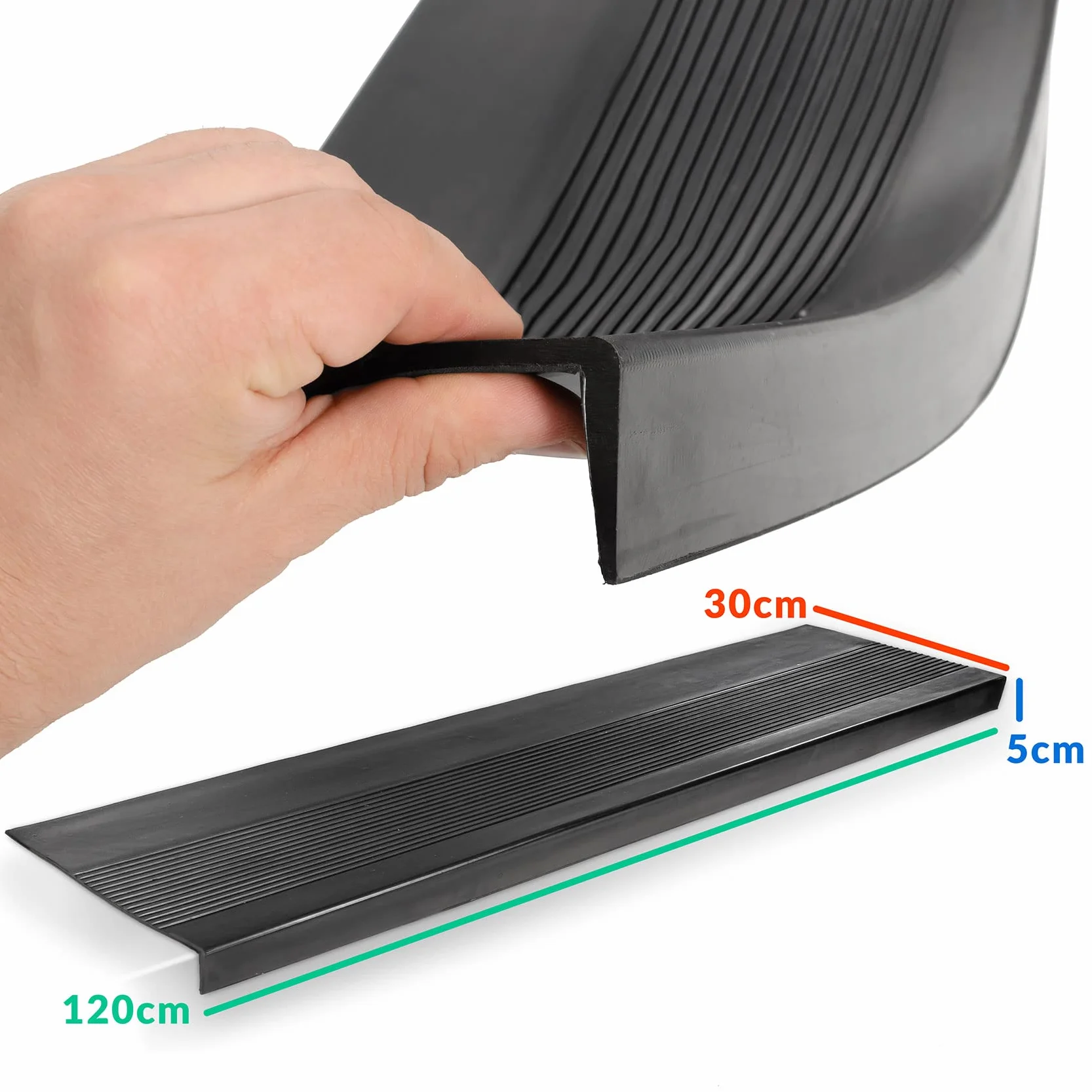 ANRO Alfombrillas de goma para escalones, antideslizantes, para exterior, con ranuras finas, negro, 120 x 30 x 5 cm