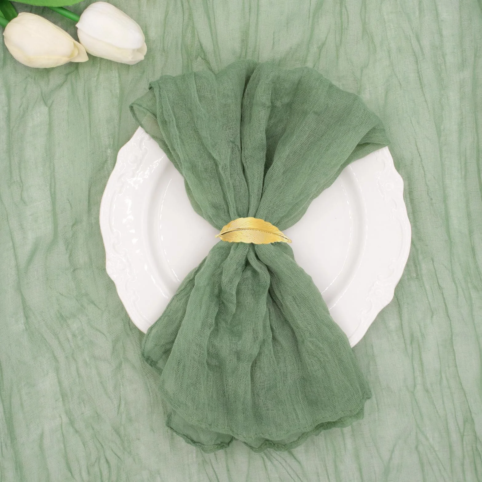 12 unidades de servilletas, servilletas de muselina de encaje de lino estilo boho de 50 x 50 cm, servilletas de gasa para fiestas de boda, en casa, despedidas de soltera, decoraciones de mesa