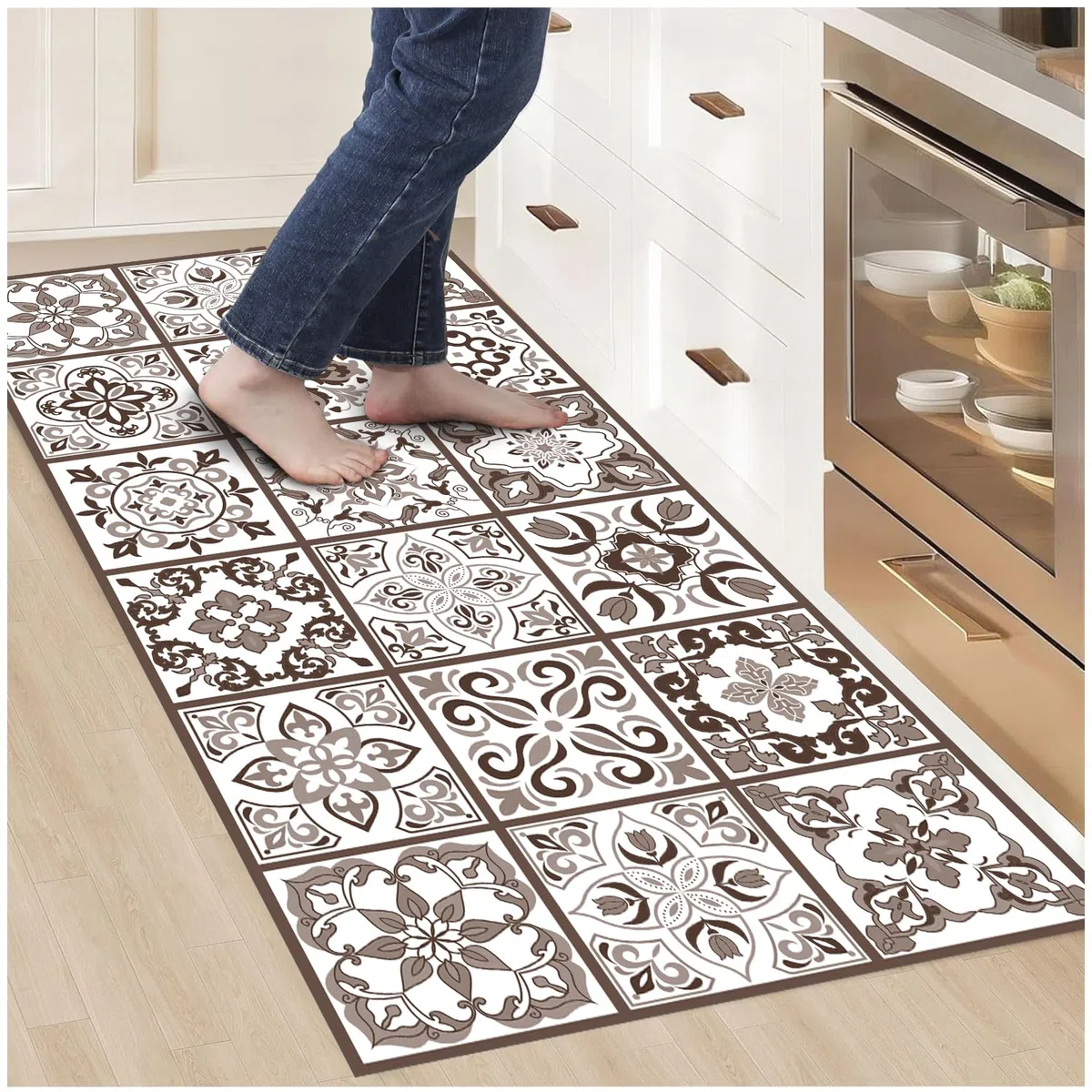 Alfombras Vinilicas para el Hogar 80 x 40 Marrón - Alfombra Vinilica Cocina Resistente y Antitropiezos - Alfombra Cocina Lavable Antideslizante para Interior/Exterior - Alfombras de Vinilo Esponjosas
