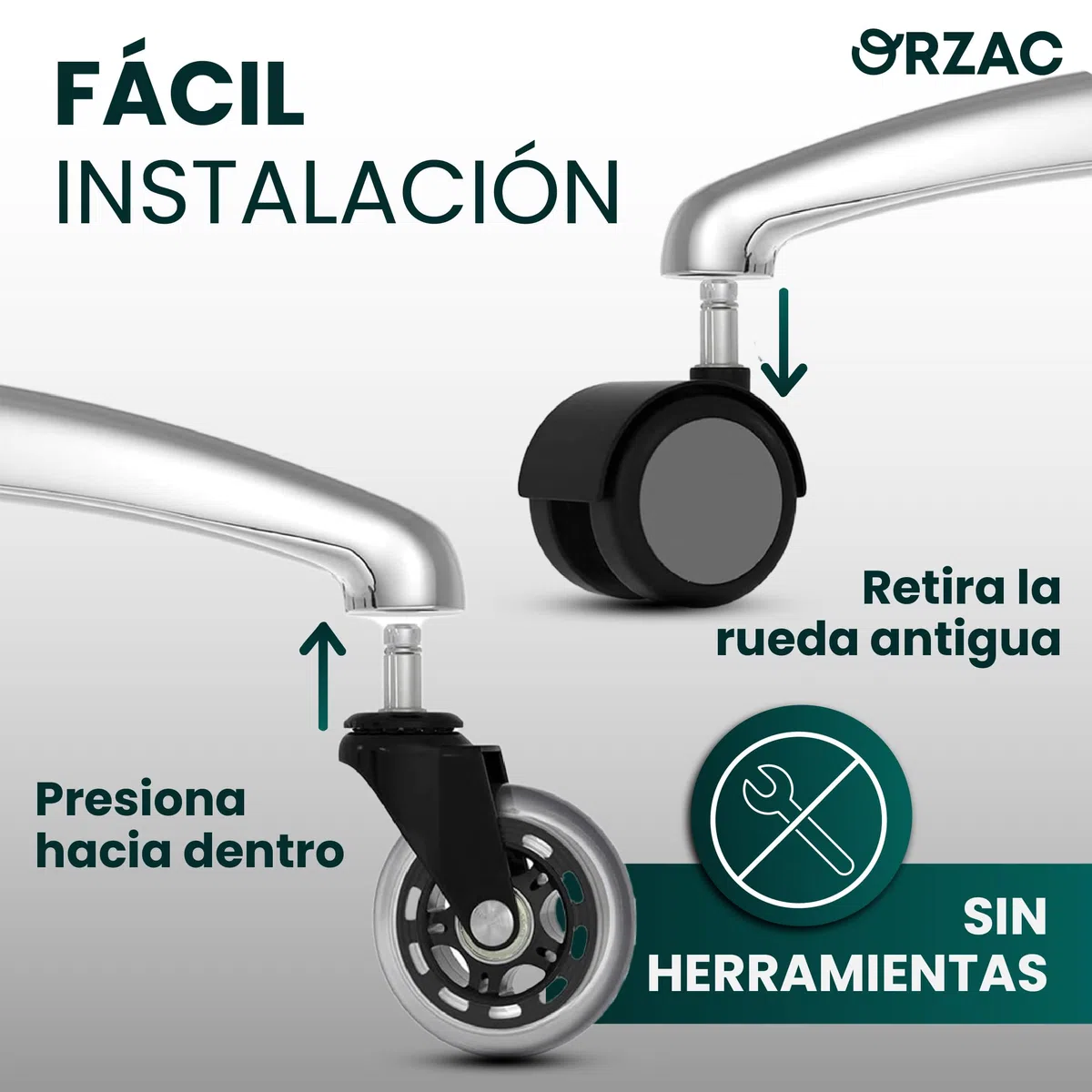 Ruedas Silla Oficina Goma para Gaming y Despacho | Vástago 10/22 mm Giro 360 | Set 5 Unidades con 2 Guantes | Silenciosas Antirayaduras para Parquet Vinilo y Madera Baldosas Recambios 10/22 mm