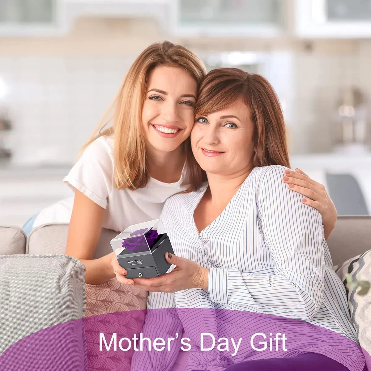 Rosa Eterna morado Regalos para Mama Caja Rosa Real Preservada Navidad con Collar para Madres Cumpleaños Regalos para el Día de la Madre Regalo para Mamá,Mejor Madre del Mundo
