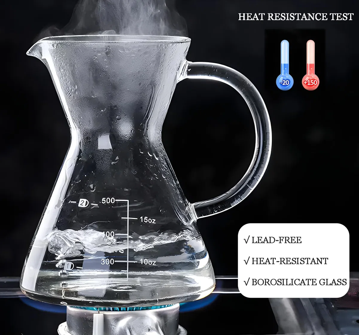 Cafetera para verter con filtro de goteo de acero inoxidable reutilizable, juego de cafetera de goteo de vidrio, jarra de café de vidrio de borosilicato sin plomo para 1-2 tazas, transparente