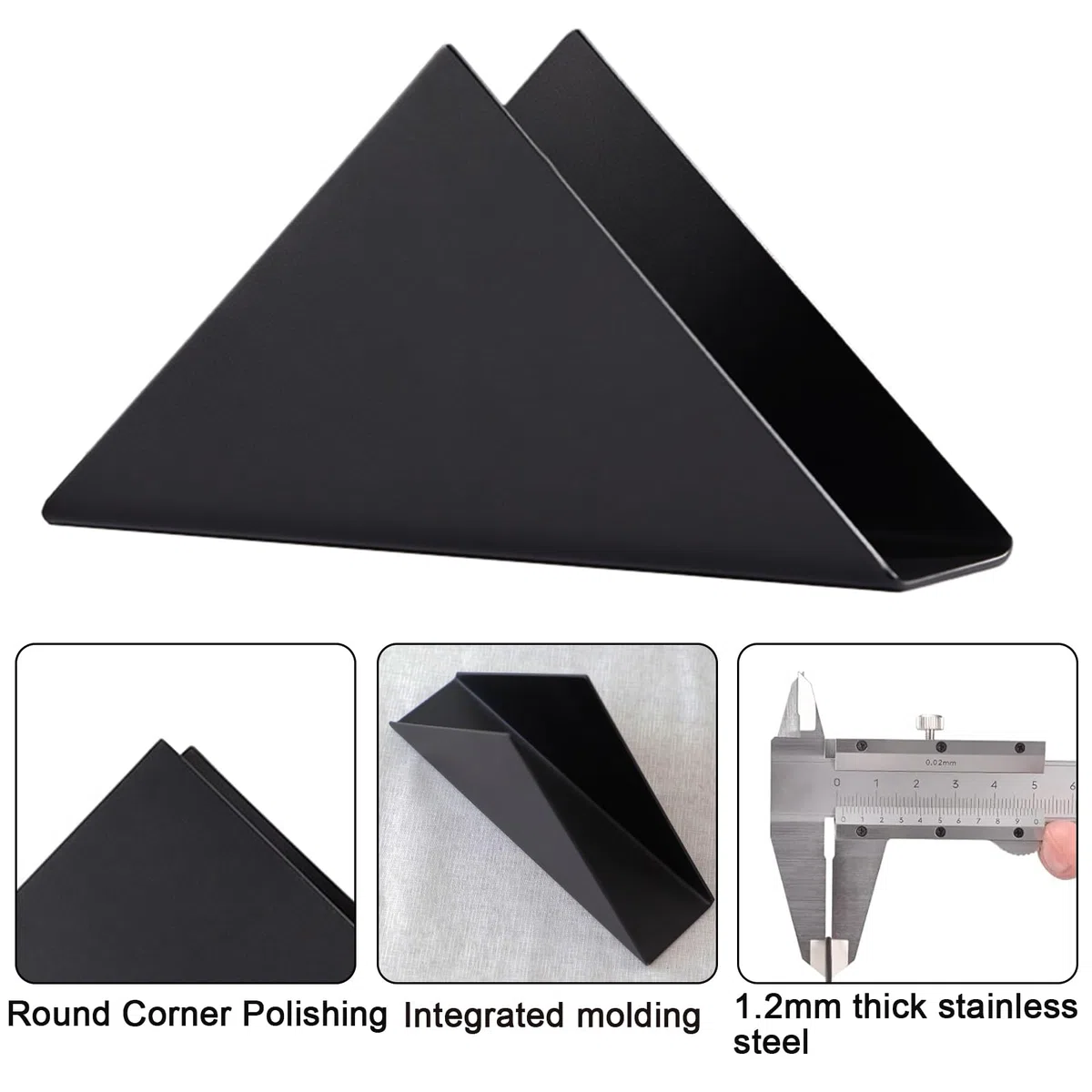 FAELNK 2 Pcs Servilletero Metal de Acero Inoxidable Vertical Negro Triangular para Encimeras Cocina Mesa Comedor Salón (Negro)