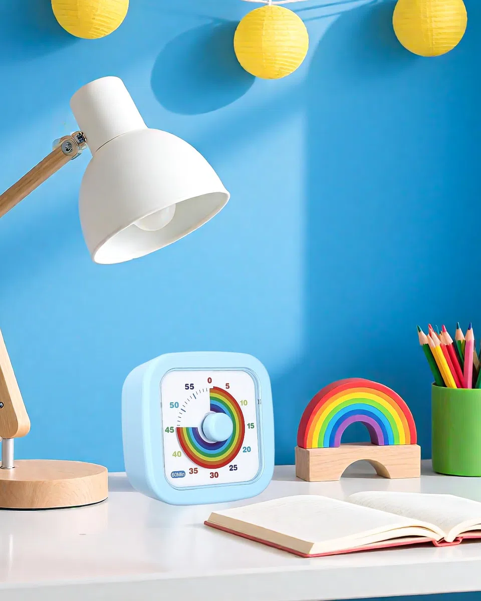Temporizador Visual Cuenta Regresiva de 60 Minutos Rainbow Temporizador Niños, Silencioso, Herramienta de Gestión del Tiempo para Niños y Adultos,para Aula Escuela Oficina Cocina (Azul)