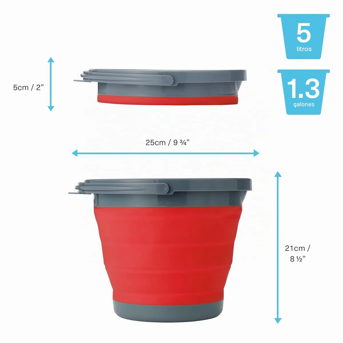 BRAMBLE - 3 Cubos Plegables, 5 litros - Cubos de Plástico Multiusos para Limpieza, Viajes, Exteriores, Pesca y Camping