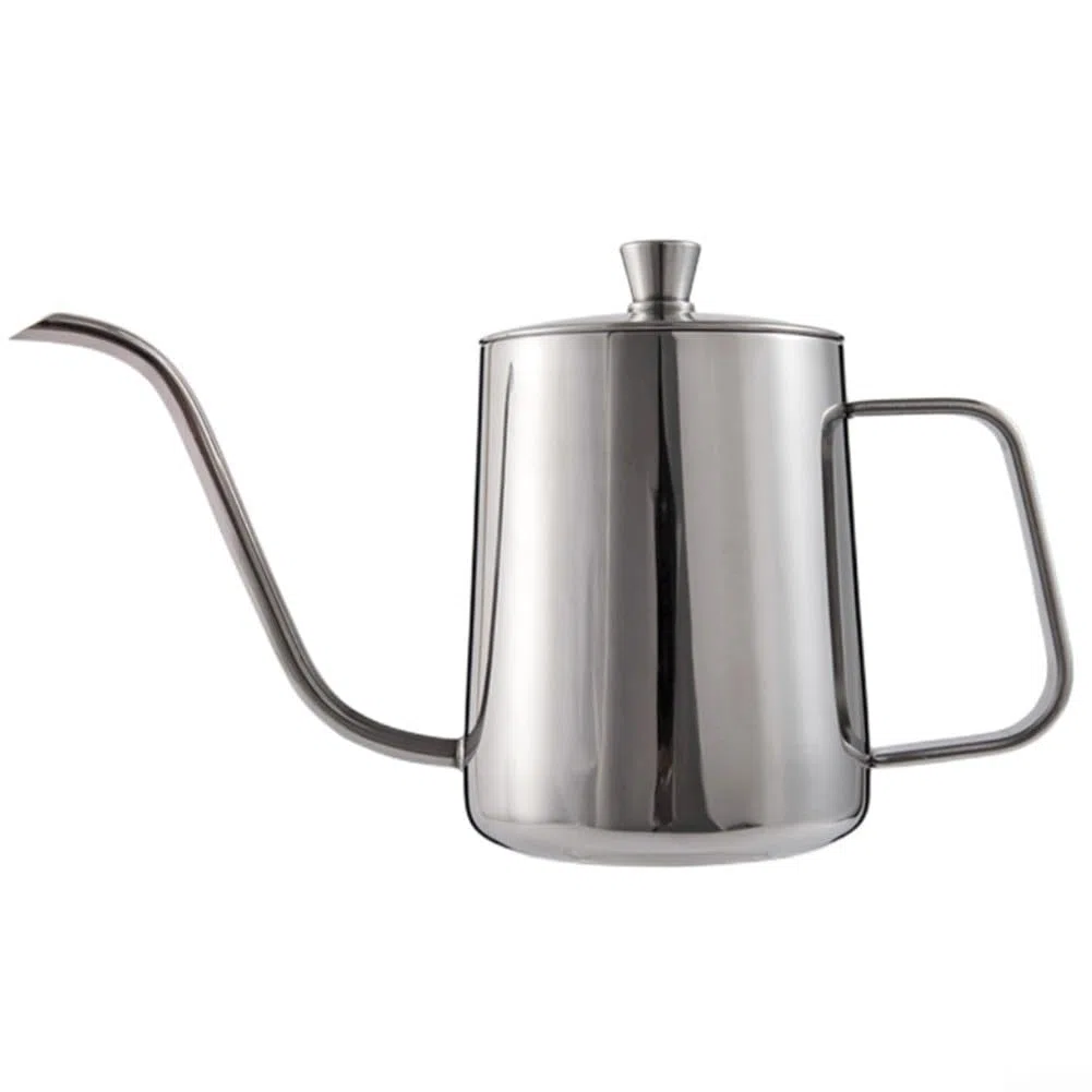 Cafetera de cuello de cisne, hervidor de cuello de cisne de acero inoxidable con boquilla estrecha para café de goteo manual (plata, 600 ml)