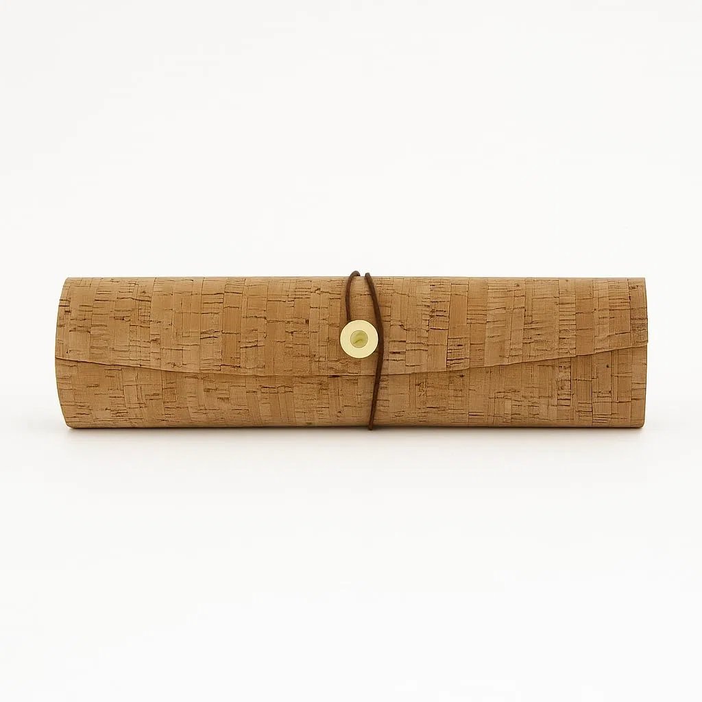 Estuche Botella Vino Corcho Natural 34x8 cm | Interior de Madera, Tubo Protector Reutilizable, Con Correa, Porta Botella Elegante, Para Regalo y Transporte Seguro