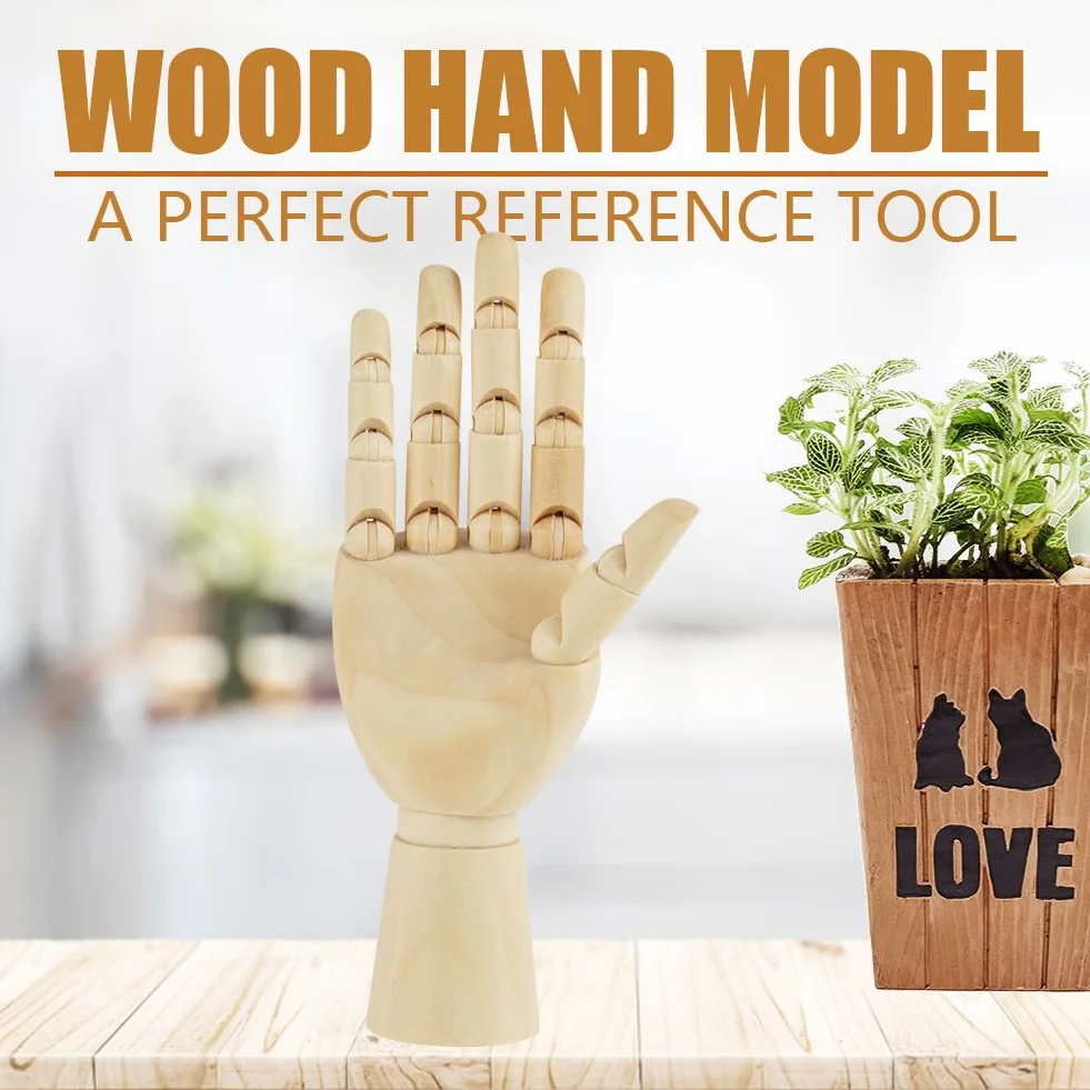 Mano modelo de madera de madera humana flexible mano modelo de dibujo modelo para principiantes, profesionales y artistas(7" mano derecha)