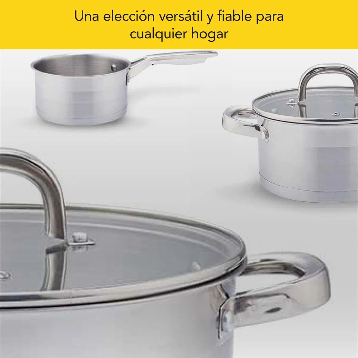 CASTEY - Olla Inox Essentials con Tapa 18 cm 3L, Acero Inoxidable, Compatible con Inducción, Gas y Vitrocerámica, Olla Grande para Guisos y Sopas, Menaje de Cocina