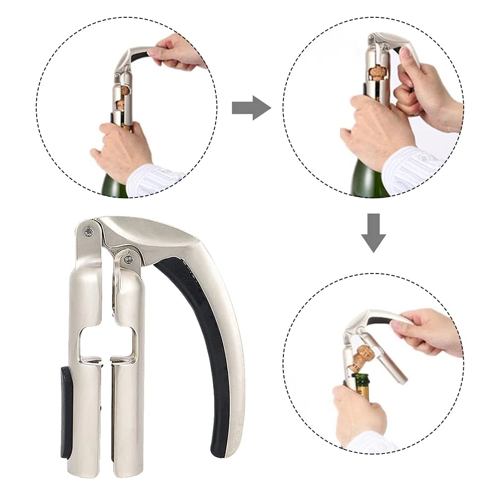 Abridor de botellas de champán, sacacorchos para vino espumoso, abridor de vino para bar y cocina, extractor profesional para vidrio y corcho (plata)