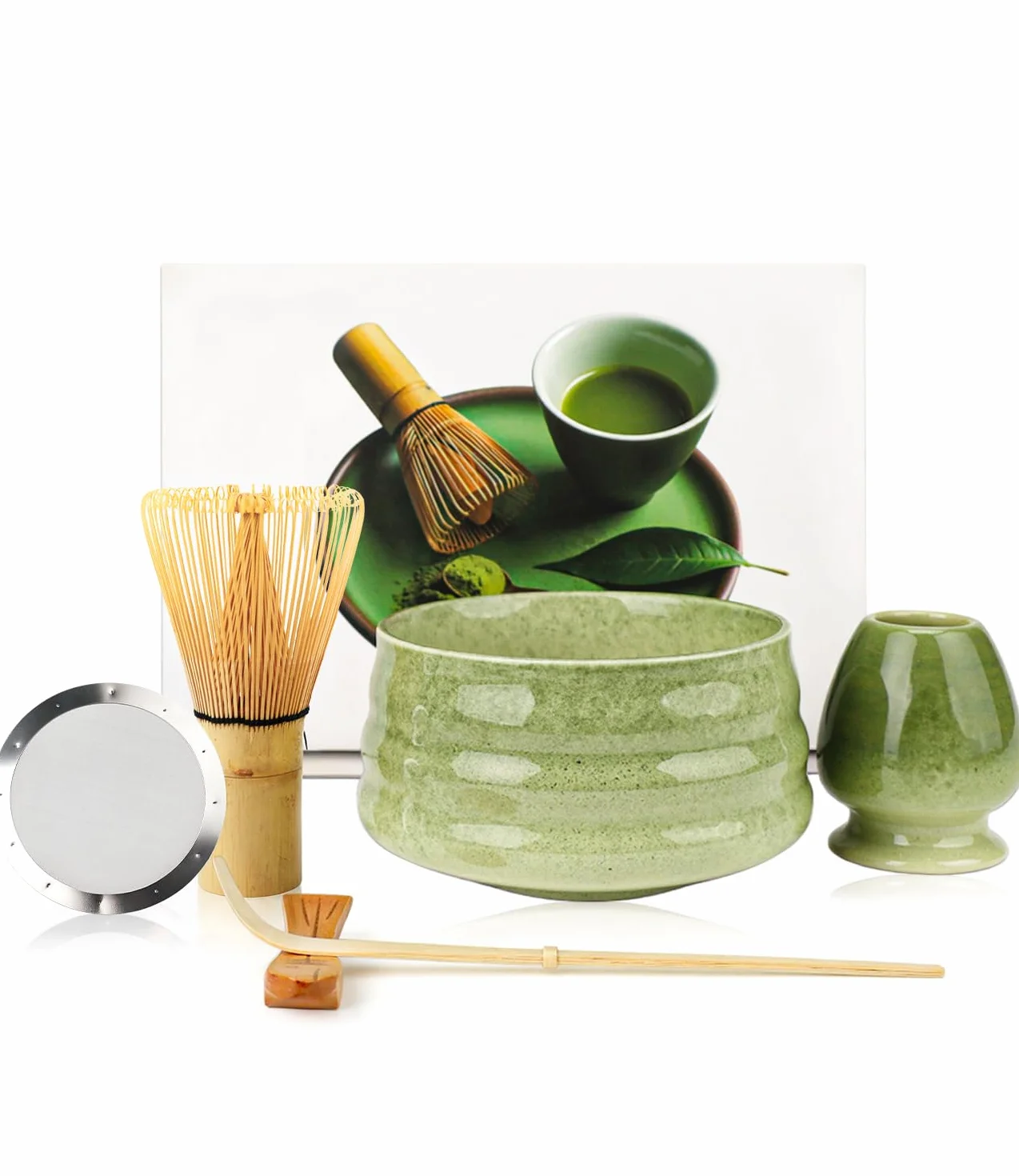 Matcha Kit, 5 Piezas Juego de té Matcha japonés, Cuenco Matcha, Cuchara Tradicional, Contenedor Matcha, Kit de Ceremonia de Matcha Hecho a Mano Para Ceremonia de té japonés Tradicional