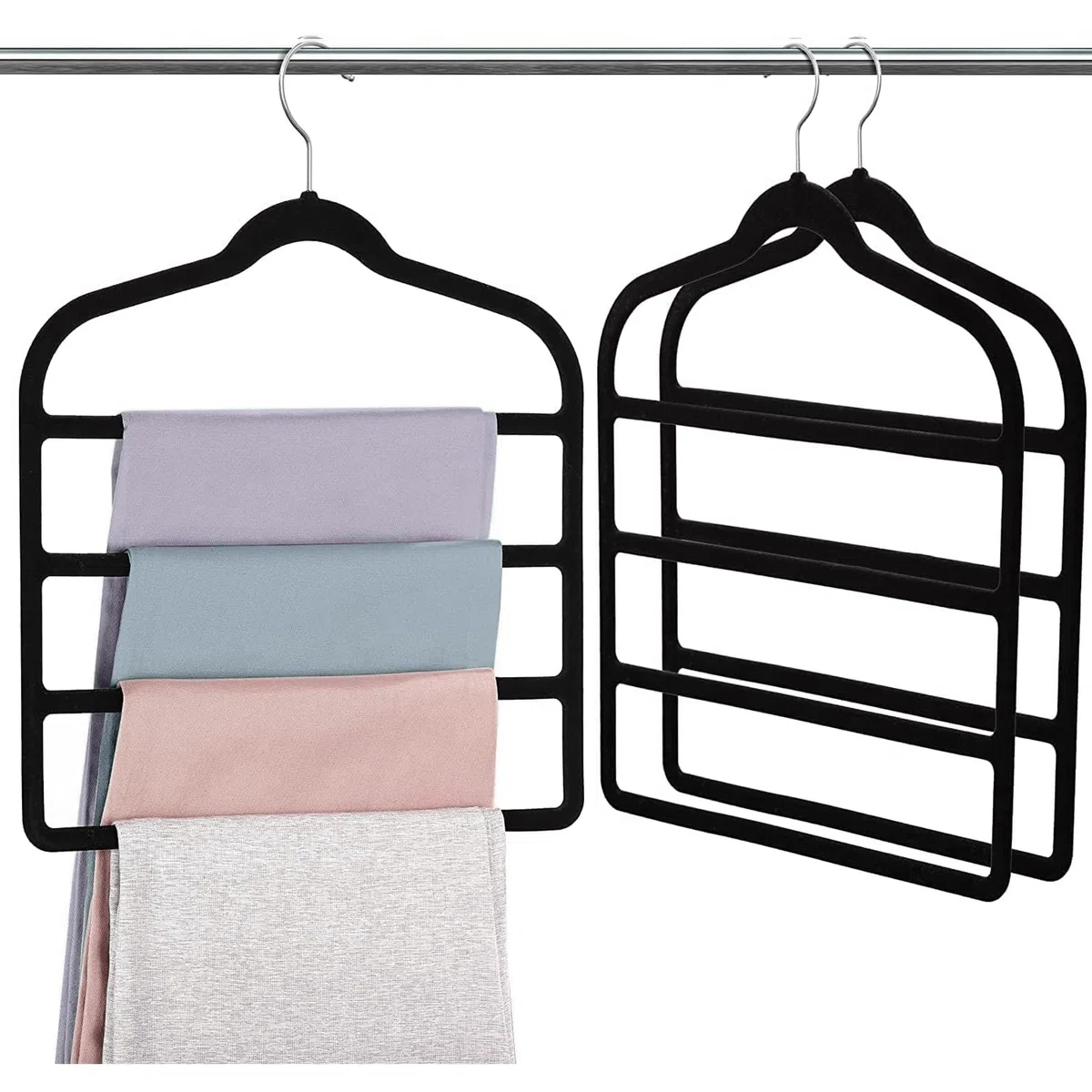 Juego de 3 perchas de terciopelo para pantalones de 4 capas, ahorra espacio, antideslizantes, para vaqueros, pantalones, leggings, corbatas, bufandas y toallas, varias capas