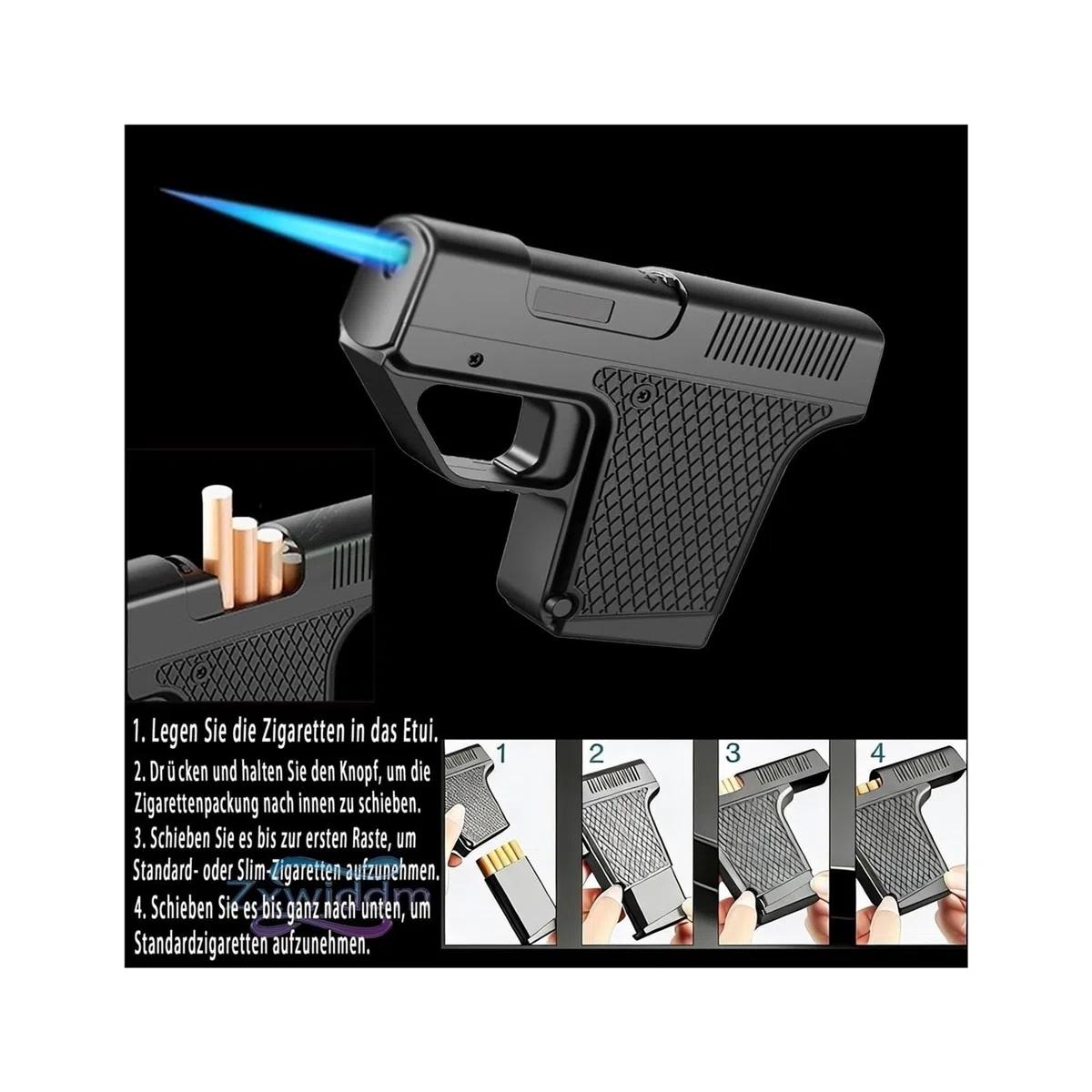Encendedor de butano con Estuche for Cigarrillos, Recargable, con Capacidad for 10 Cigarrillos, a Prueba de Viento, Regalo for Hombres (butano no Incluido)(Black)