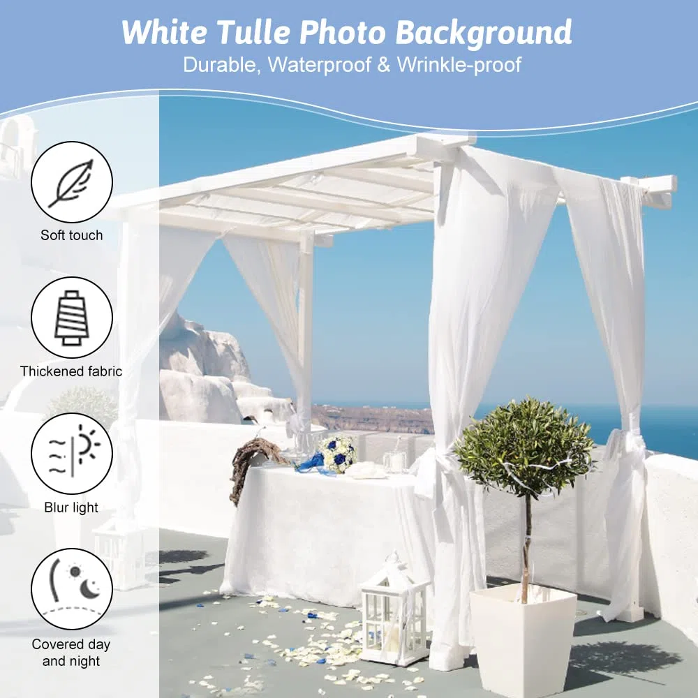 ThatsRad Cortina de Gasa de Tul Blanca 550 * 130cm Cortina para Arco Decoración de Boda Romantica Tela Drapeada para Arco de Boda Sombra Cenefa para Decoración Ceremonia, Recepción, Fiesta (1 Panel)
