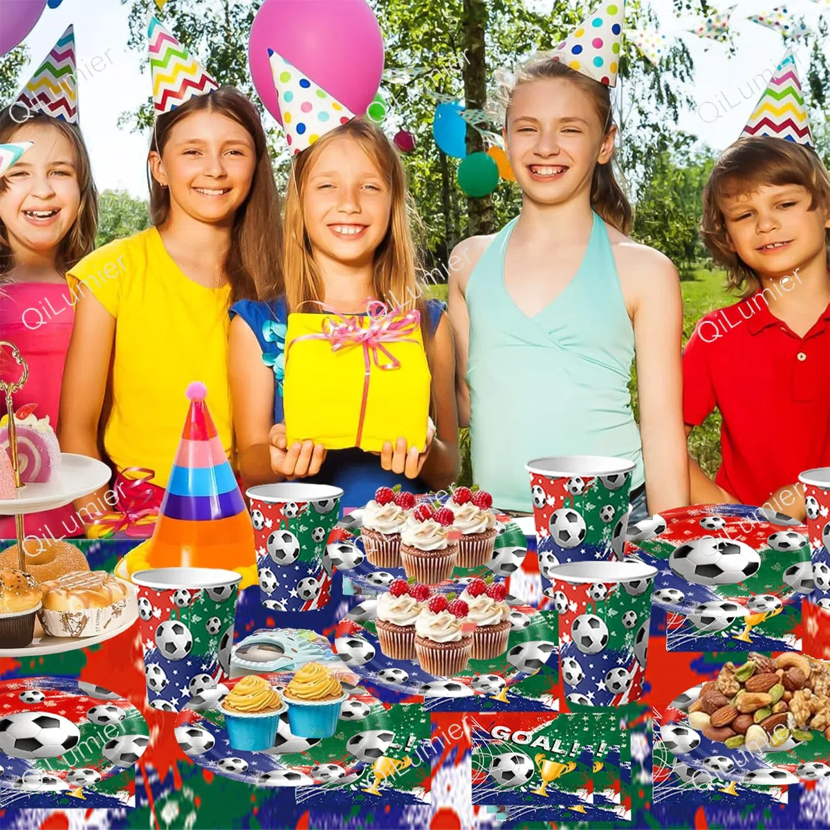 61 piezas Vajilla de fiesta de Fútbol, Vajilla de cumpleaños para niños, juego de platos de papel para fiestas, vasos, servilletas y manteles.