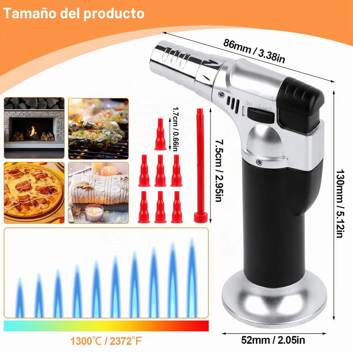 Soplete Cocina Recargable, Antorcha Butano Encendedor, Quemador de Flambeo, Mini Culinario Soplete con Cerradura de Seguridad para barbacóa Brulée Crema Cámping (Gas no Incluido)