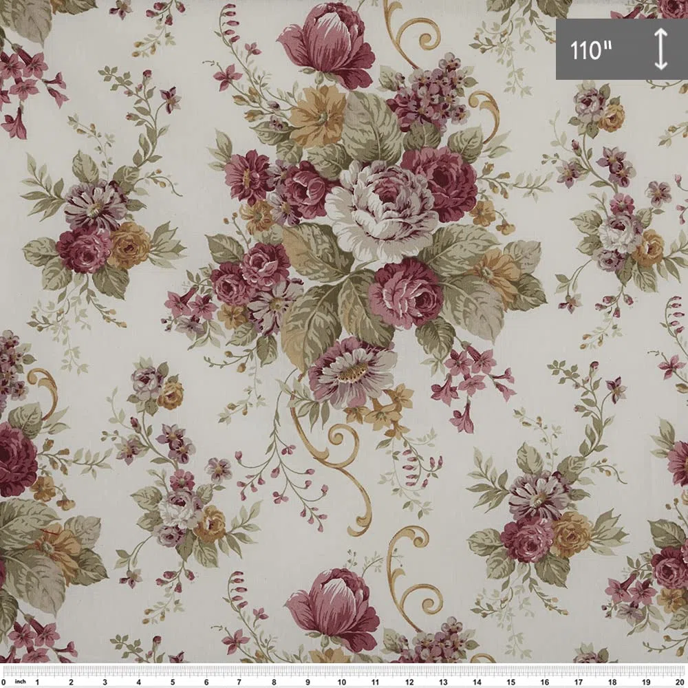 Kt KILOtela - Tela Loneta Estampada, Decoración, Tapizar, Cojines, Cortinas, Colchas, Bolsos, Manteles, 100 cm Largo x 280 cm Ancho, Botánico, Flores, Rosa - 1 Metro