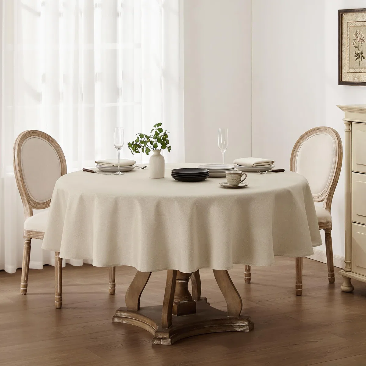Softalker Manteles Beige Antimanchas Redondo 160 cm de diámetro Mantel de Falso Lino Mantel Exterior Repelente al Agua Protege la Mesa para Comedor,Cocina,cumpleaños,Festivos,Picnic,Fiestas,1 Pieza