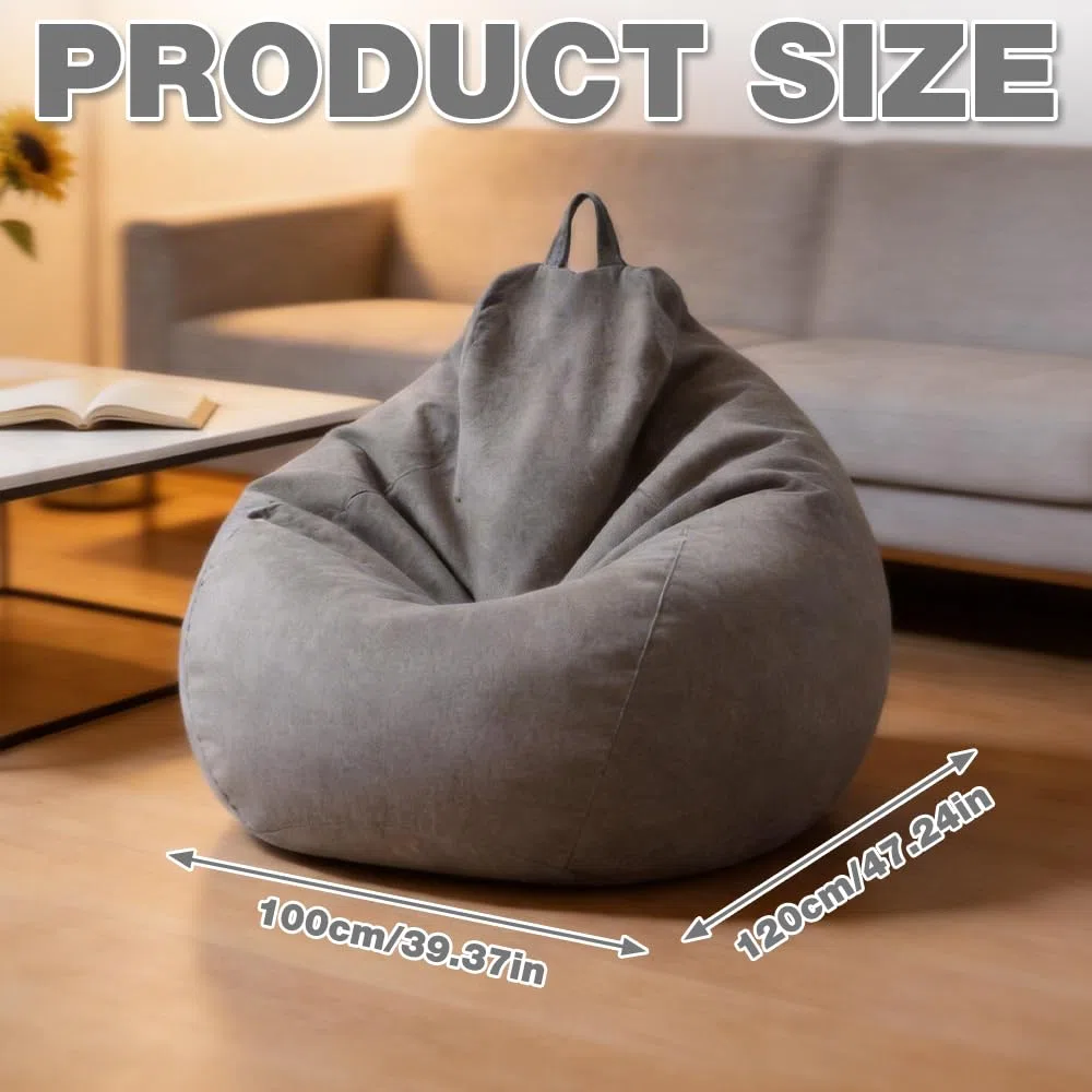 Saco de Asiento para Niños y Adultos, Funda de Puf en Forma de Lágrima Solo (Sin Relleno) Funda de Saco de Asiento con Cremallera Puf para Videojuegos para Dormitorio, Oficina, Salón, Terraza