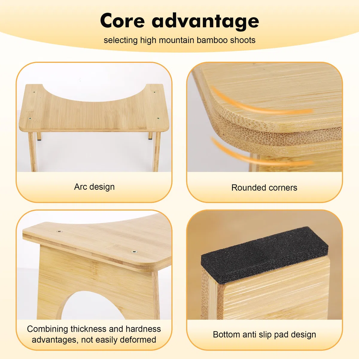 Bambústyle Taburete de Inodoro de Bambú para Adultos y Niños – Taburete Baño Antideslizante con Base Estable, Color Natural