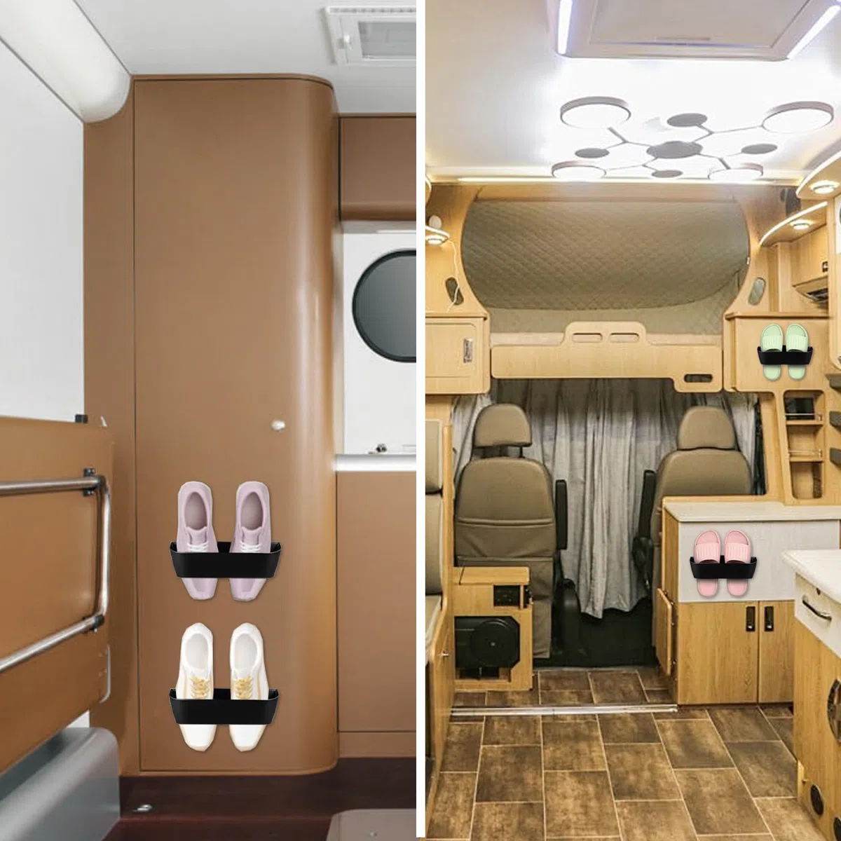 Zapatero de pared para autocaravana, montaje en pared y organización de entrada independiente para casa/RV/autocaravana - Zapatero moderno y delgado con adhesivo y tornillos (Black)