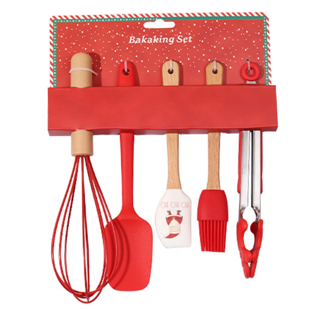 Juego de 5 piezas de suministros para hornear navideños, espátula navideña temática de grado alimenticio con cepillo para batir y pinzas, lindo juego de herramientas para hornear para cocinar, saltea