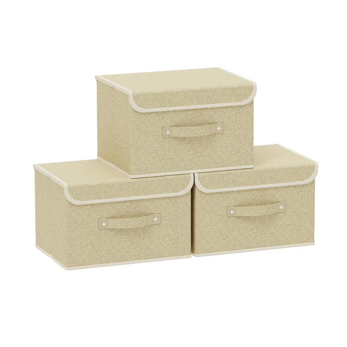 3 Piezas Caja de Almacenamiento Plegables con Tapa, Organizador de Ropa Abatible de Tejidos con Mango, Adecuada Para Habitaciones, Dormitorio, Oficina, 26×20×17cm, Gris y Beige