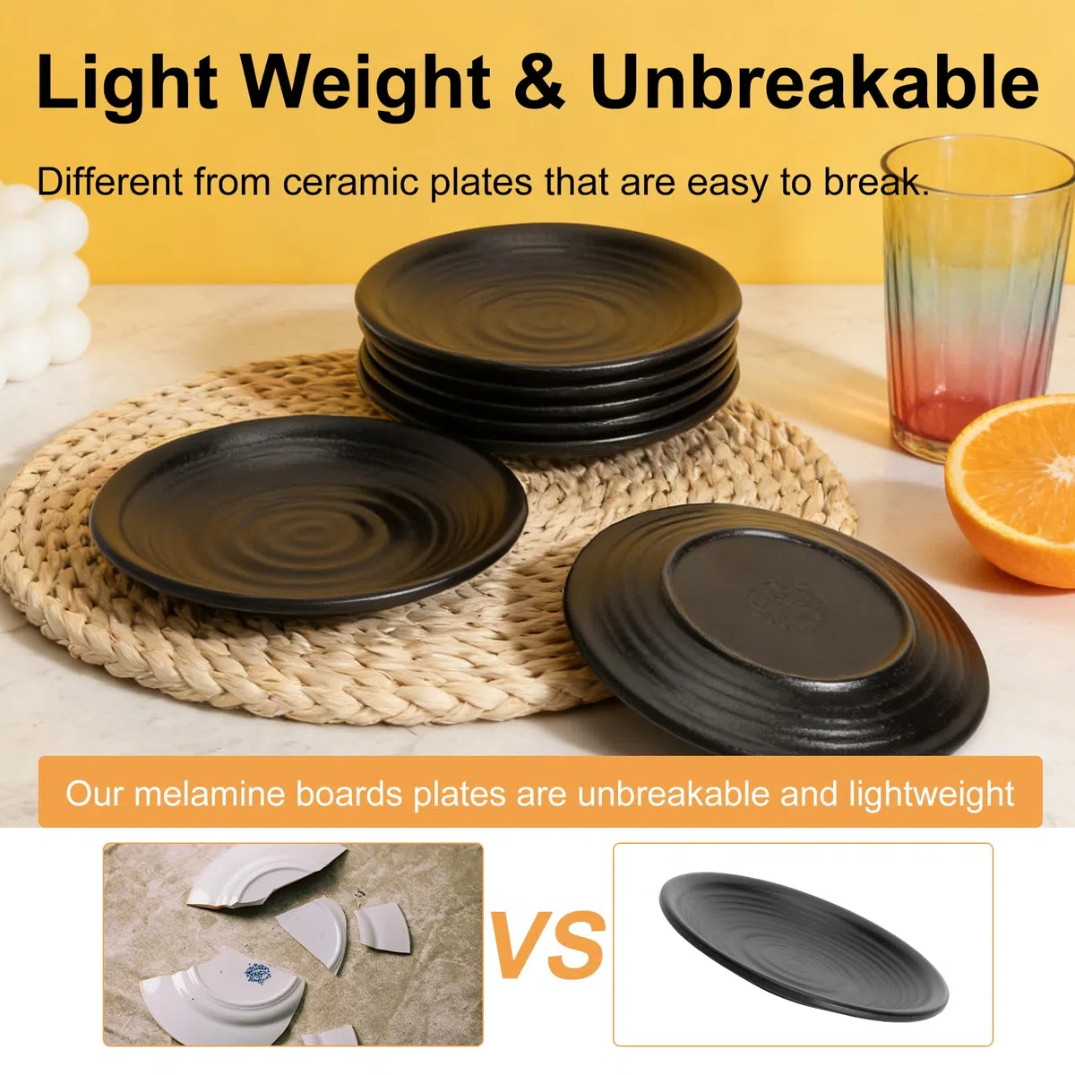 APOMOONS Platos de Melamina Negros 8 Piezas 15 cm, Platos Pequeños para Salsas Snacks Sushi Postre, Vajilla Negra Resistente con Acabado Mate para Casa Restaurante Buffet