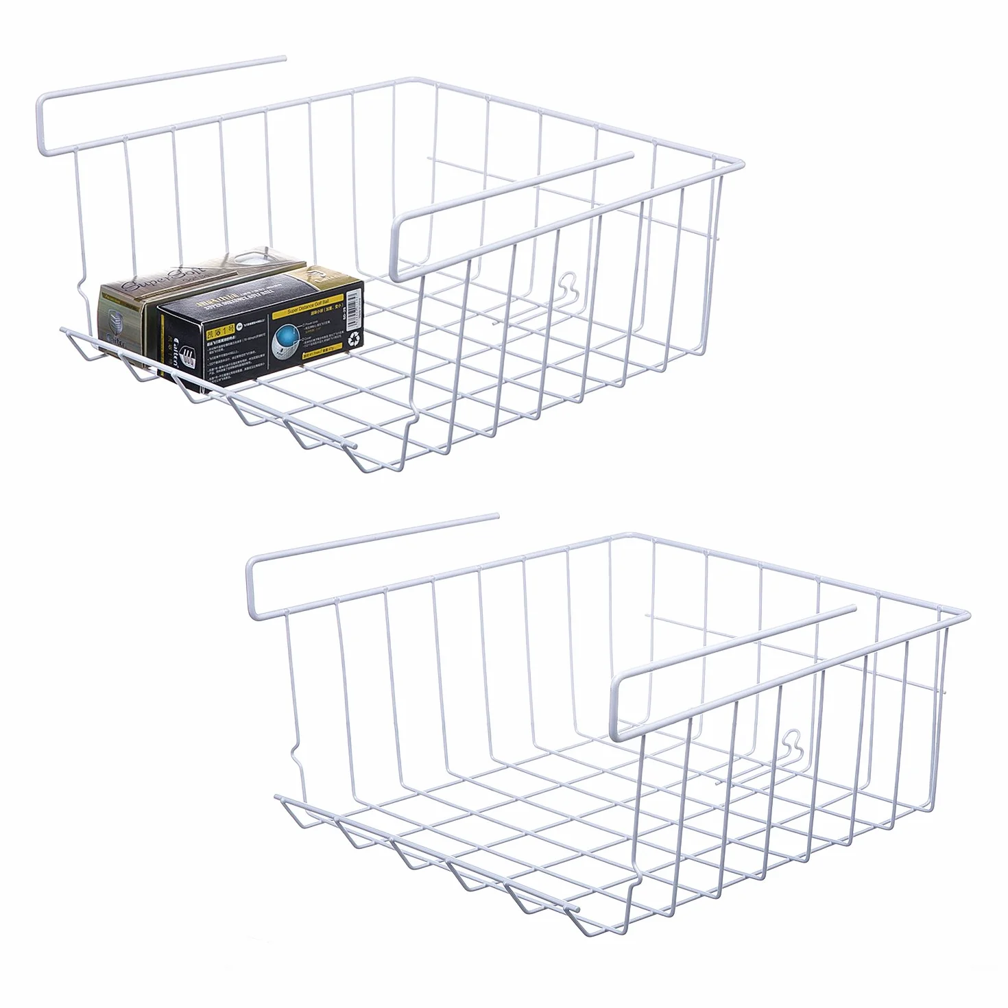 Lonian apilable cesta colgante, 2 cestas de almacenamiento de alambre colgantes debajo del estante, adecuadas para cocina, oficina, trastero, baño, armario