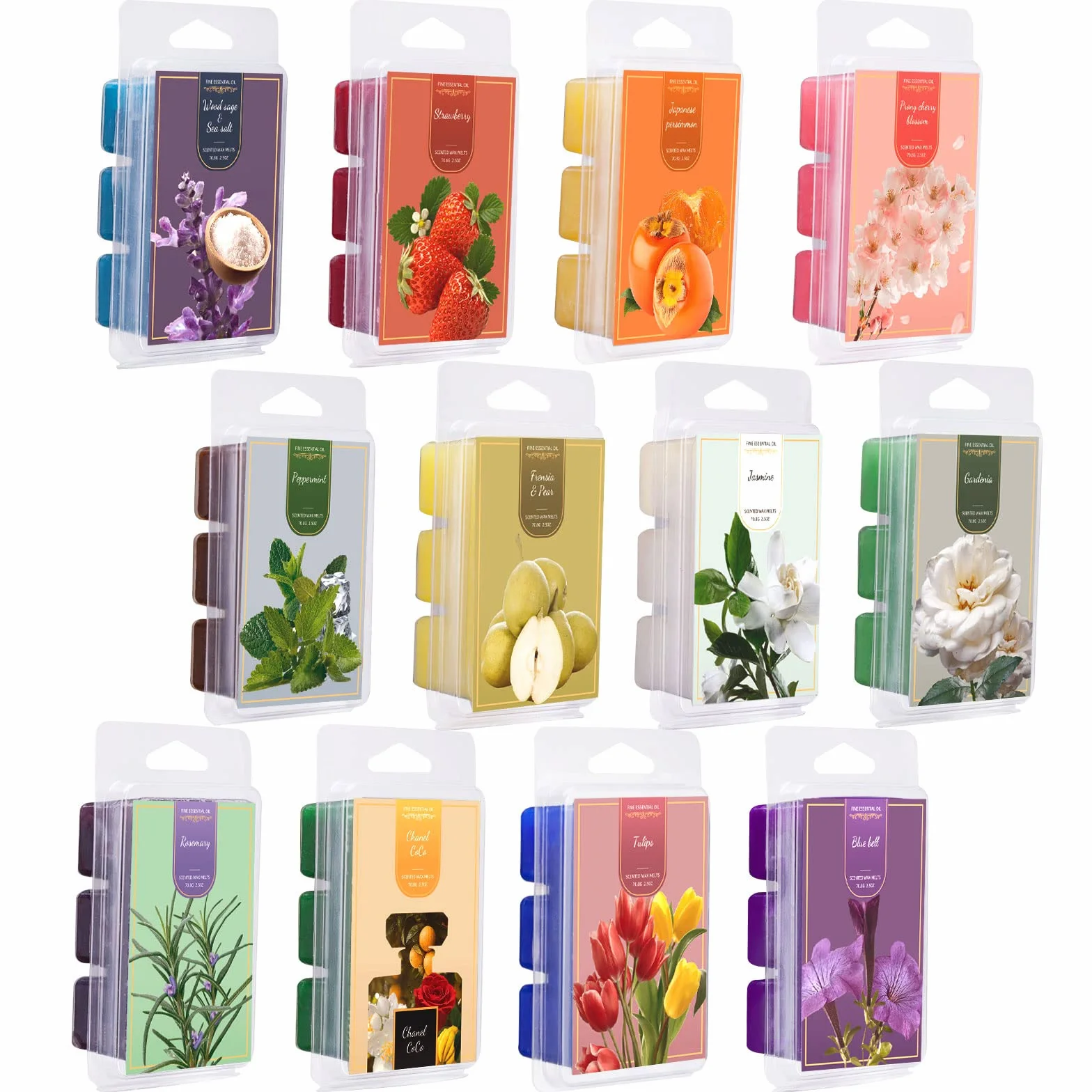 Amzeeniu Cubos de Cera 12 Paquetes Cera Perfumadas de Soya Derretida de Fragancia Cera se Derrite Velas para Fragancias de la Habitación Aromaterapia Quemador de Incienso Bloque de ​Cera Set de Regalo